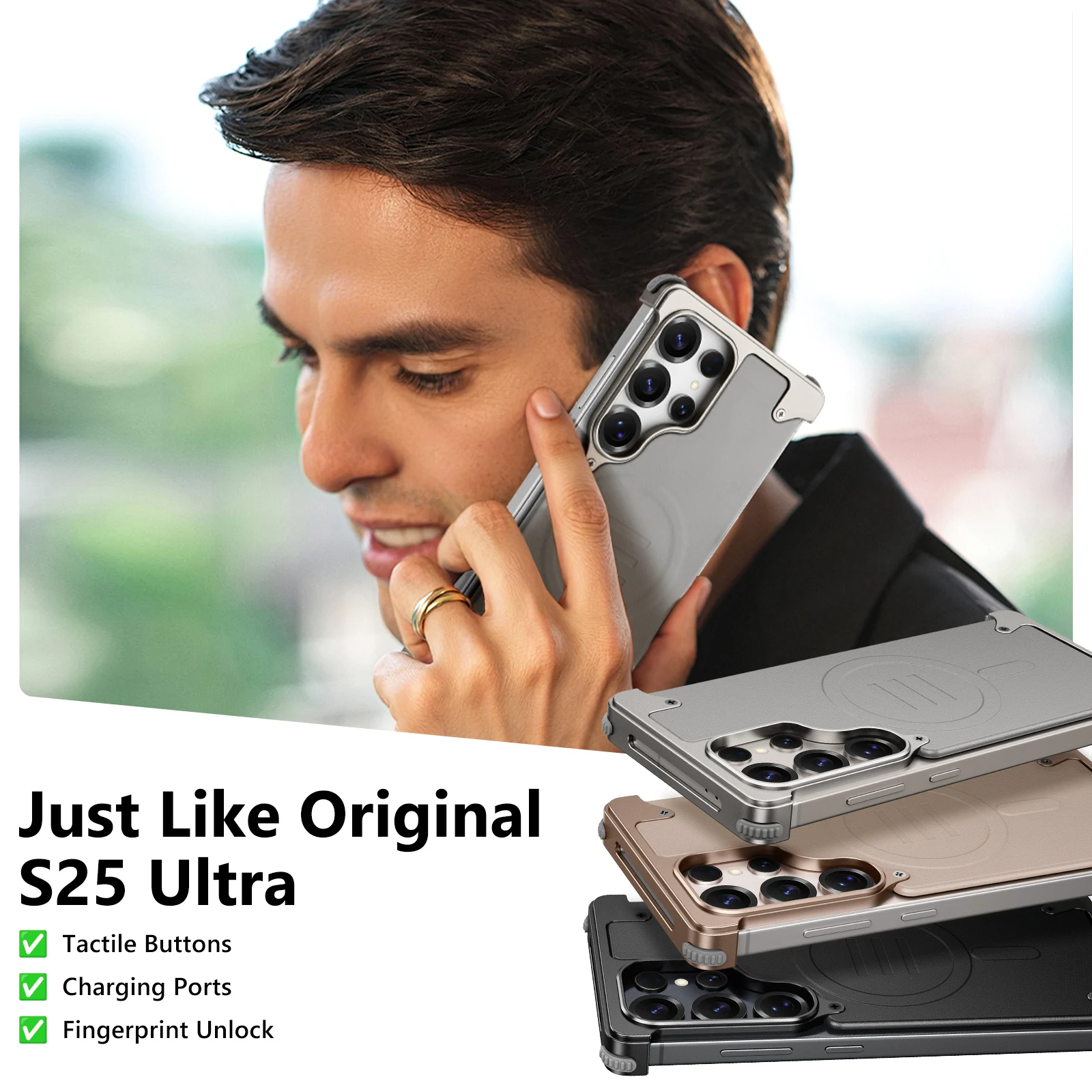 

Кожаный чехол для телефона Oatsbasf для Samsung Galaxy S25, ультрамагнитный тонкий чехол для телефона для беспроводной зарядки, защита от падения, бампер