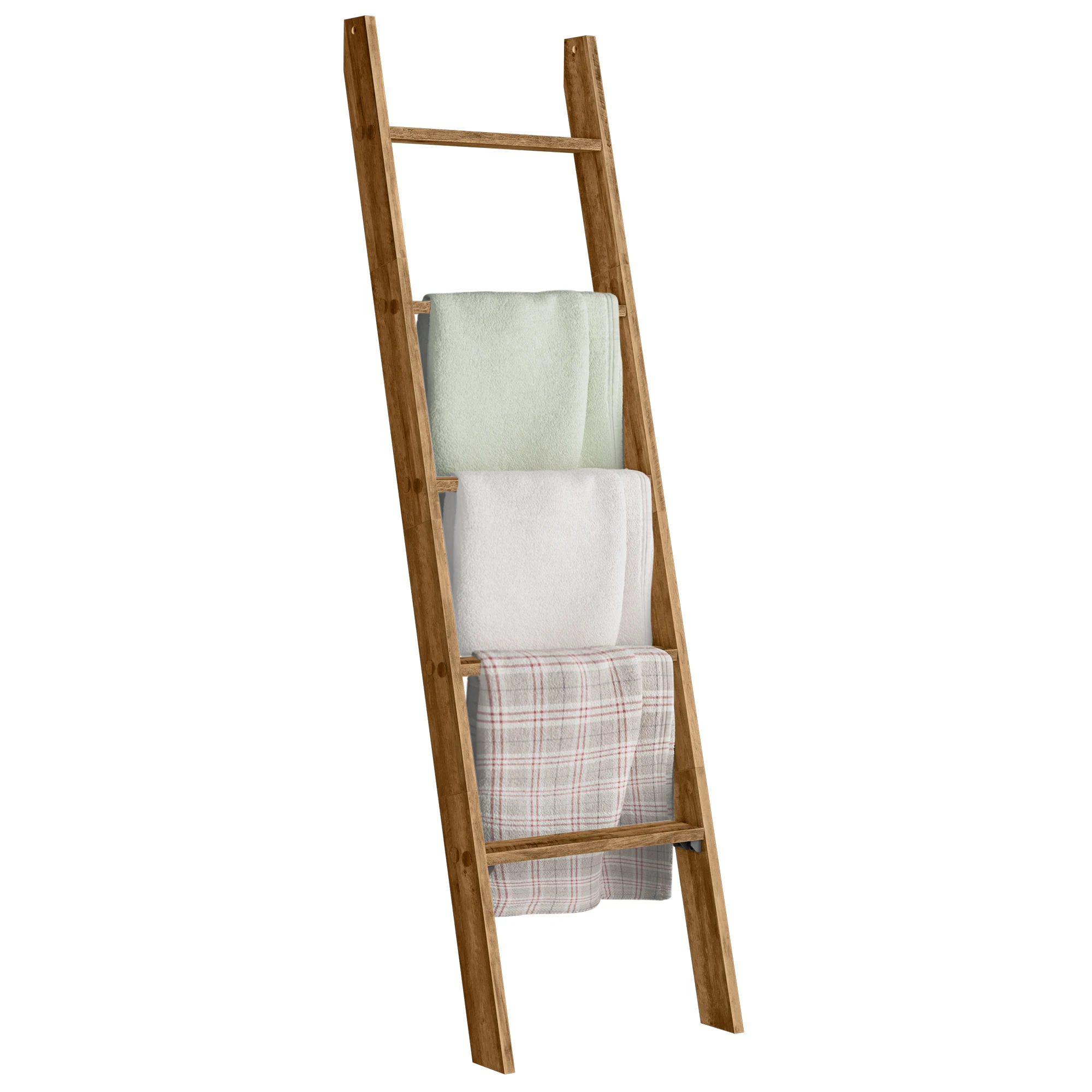 

Decorative wood blanket ladder rack for throwing blankets, towels, quilts, wall ladder rack