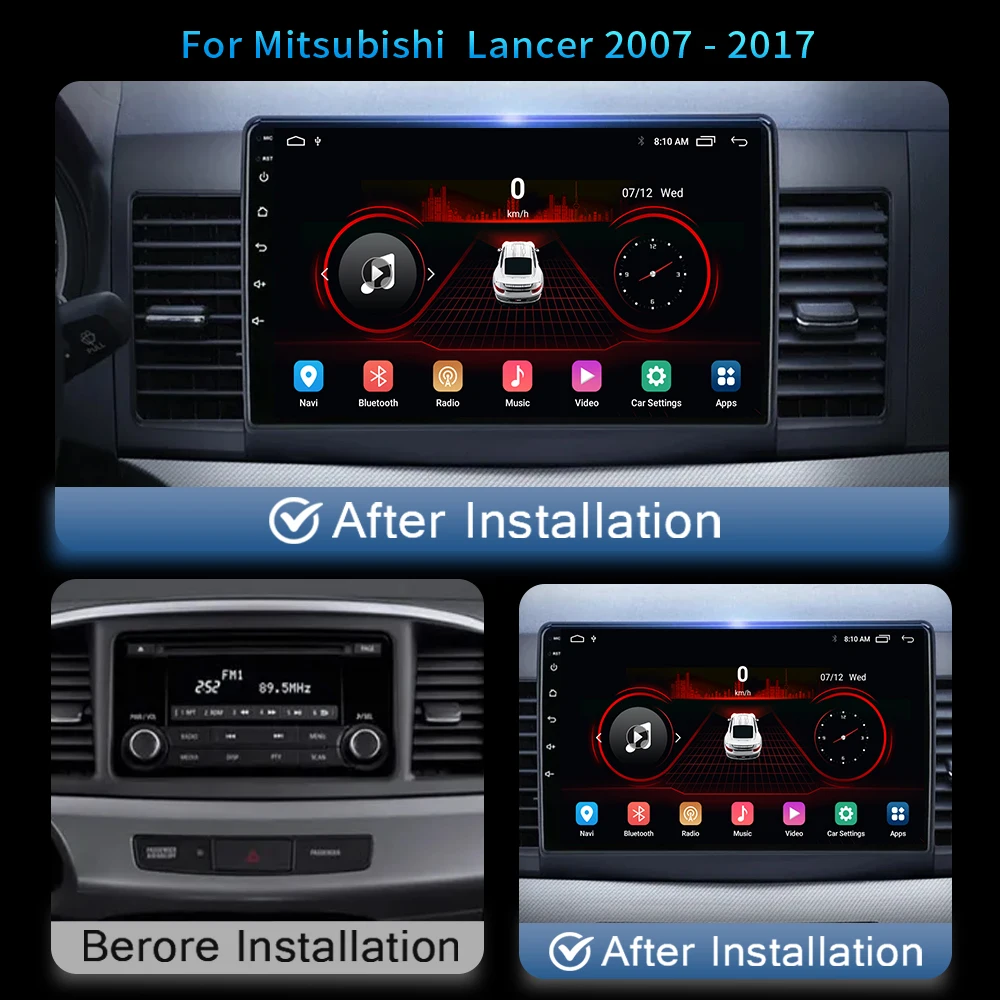 Androidカーラジオ,メディアプレーヤー,ビデオ,GPSナビゲーション,4G,CarPlay,DVD, 2 DIN,ステレオ,車用Mitsubishi Lancer 10 cy 2007-2017