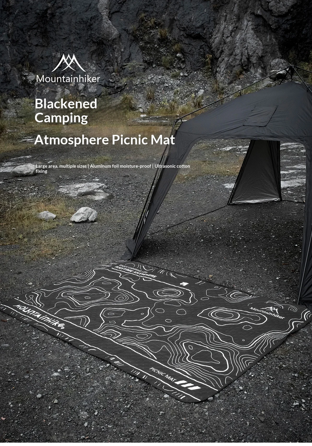 Mountainhiker Schwarze Picknickdecke, extra groß, schmutzabweisend, faltbar, Outdoor-Matte für Camping, Strand, Park, Gartenpicknick, 2x2m/2x3m – Detail 1