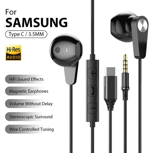 Auriculares magnéticos tipo C, auriculares estéreo HiFi con Control de volumen, auriculares con cable de 3,5mm para Samsung iPhone 17 16 Xiaomi iPad