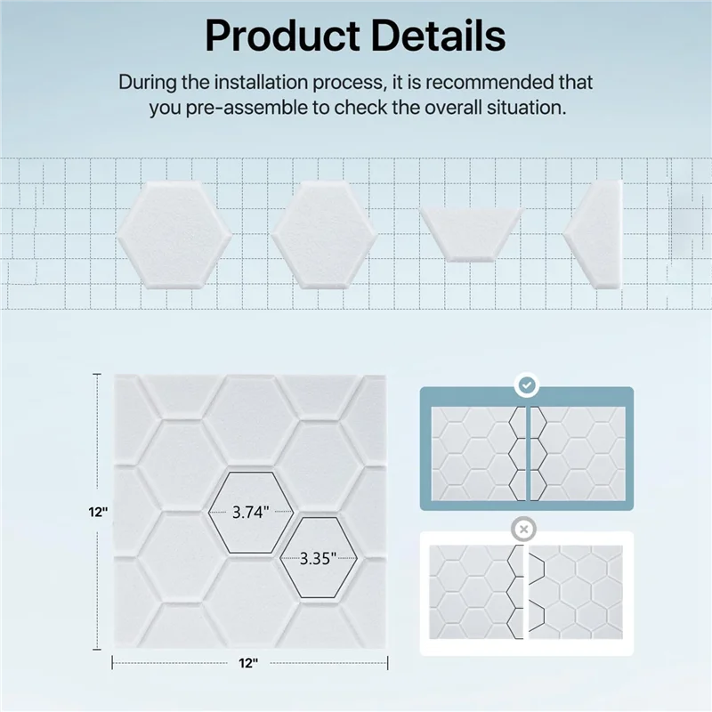 

RTENTE-12 Pack Soundproof Wall Panels Self Adhesive Acoustic Wall Panels For Wall,Studio, Home And Office White Easy Install
