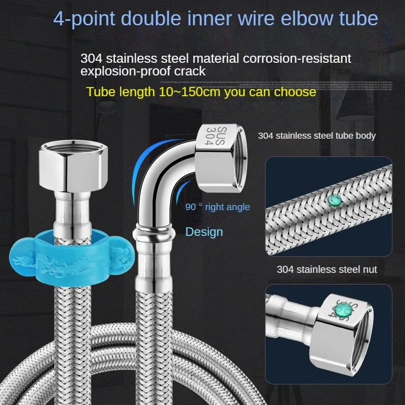 

Single-side Live Elbow 304 Stainless Steel Braided Hose Water Heater Toilet Explosion-proof High-pressure Hot Cold Water Inlet