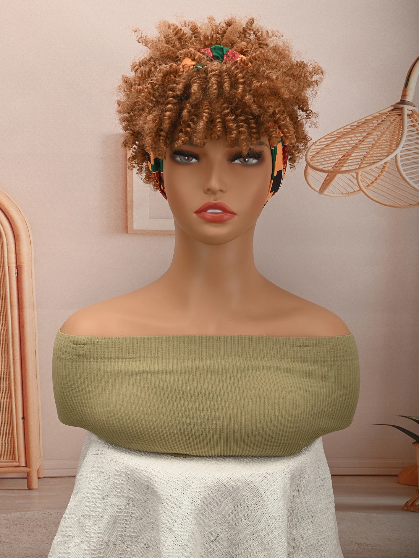 Headband Wigs For Women Afro Kinky Curly Wig With Synthetic Short Wigs With Headband Attached Headwrap Wigs