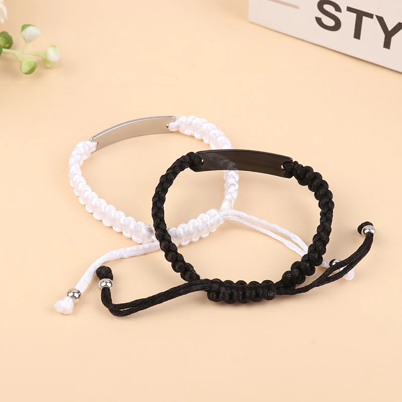 2Pcs Mom And Dad/Brother And Sister Bracelet Set Handmade Black White Braided Rope Bangles Family Jewelry Gifts
