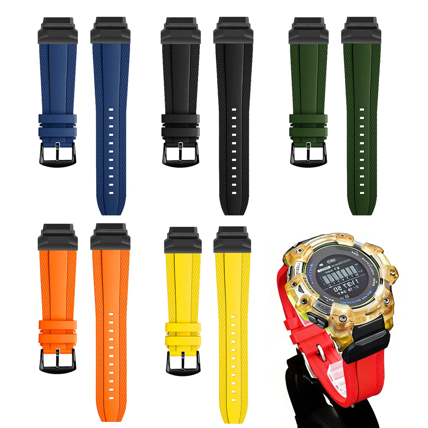 Smartwatch Casio Watches For Men - Pulseira de relógio de borracha fluorada