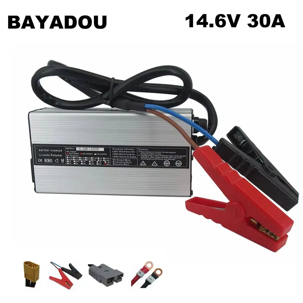 

600W 14.6V 30A LiFePO4 Battery Charger Used for 4S 12.8V 14.4V Iron Phosphate 200AH Fast Charger Copper Nose Connector