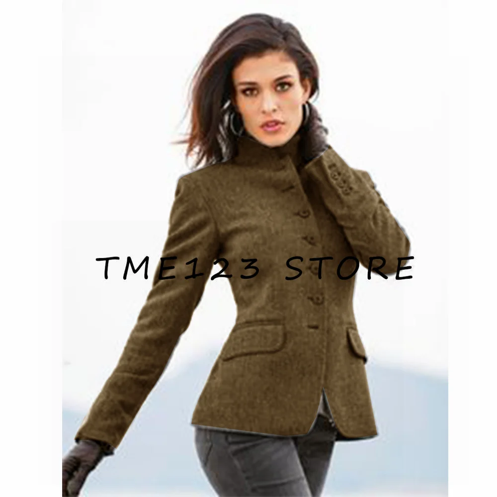 Coat for Women New Women\'s Herringbone Coat American Retro Single-breasted V-neck Winter Coats Store Woman Clothes