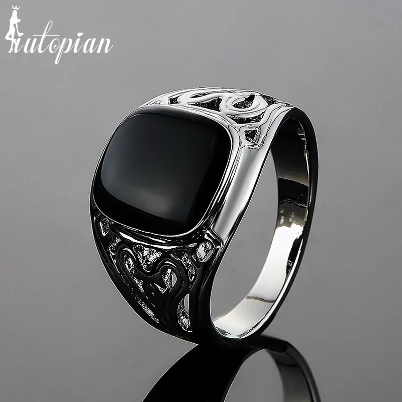 Iutopian Brand New Arrival Men Classic Ring Anels For Man Or Women Black Glaze Anti Allergy Big Size US Size 7 to 12 Gift #E0299