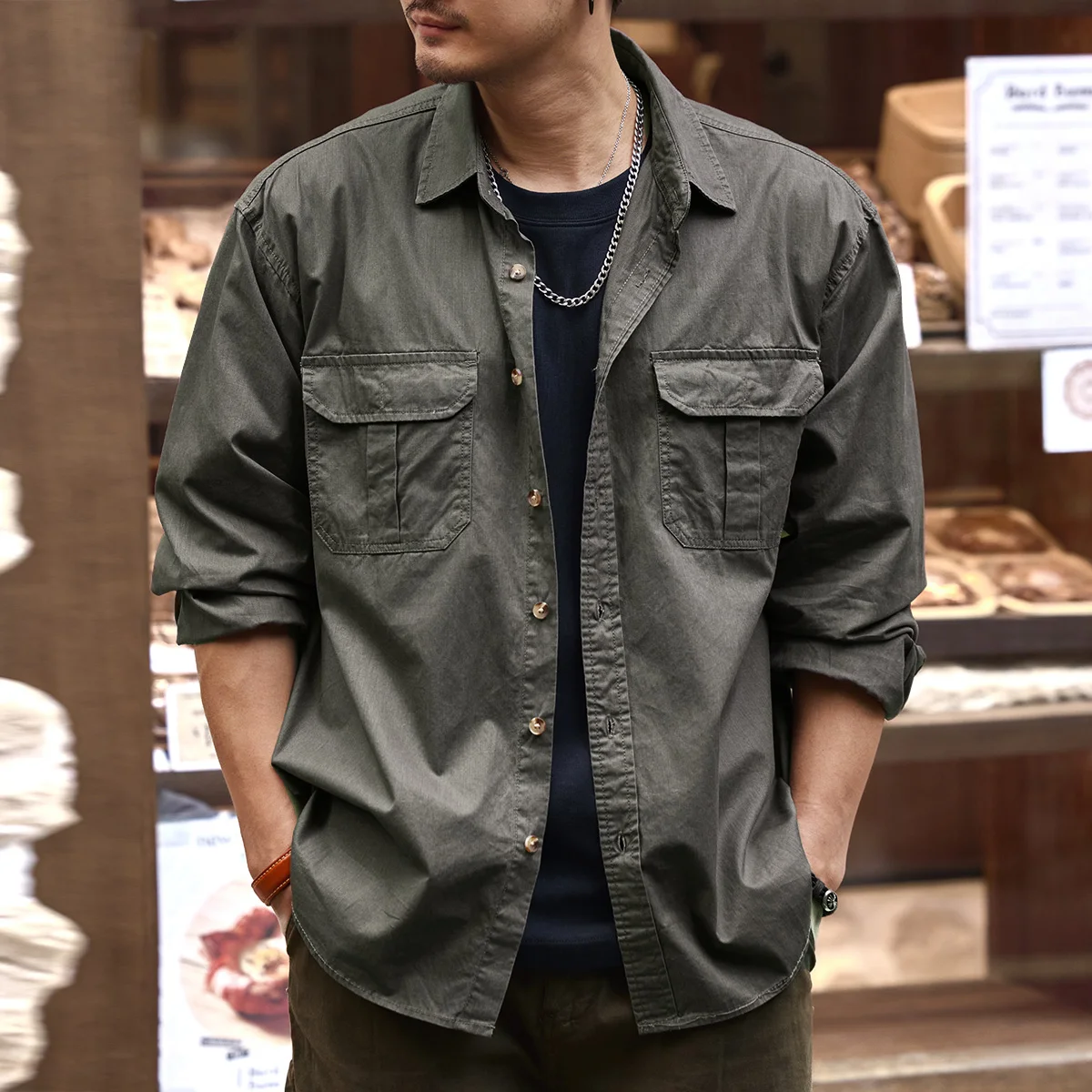 Spring and Autumn's new high-end retro shirt men's loose Japanese-style casual lapel shirt jacket