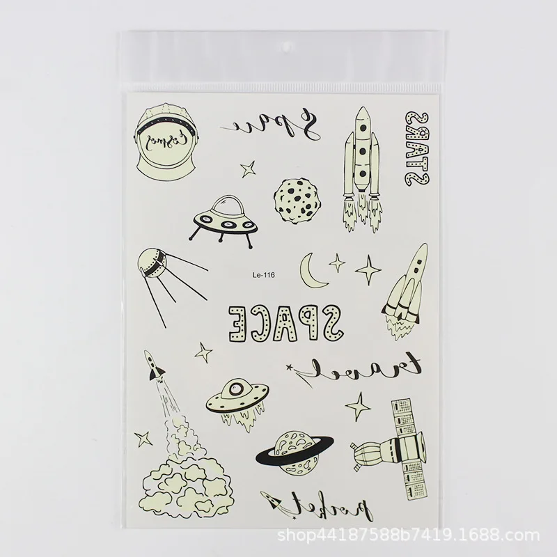 2pcs Waterproof Luminous Tattoo Stickers Cosmic Space Children's Innovative Tattoo Stickers Temporary Tattoo Stickers