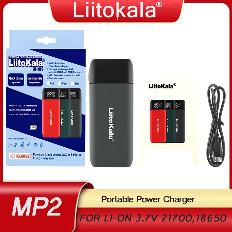 

LiitoKala Lii-MP2 ЖК-дисплей USB Портативное зарядное устройство QC3.0 Type-C ВХОД для аккумулятора 18700 20700 21700 18650