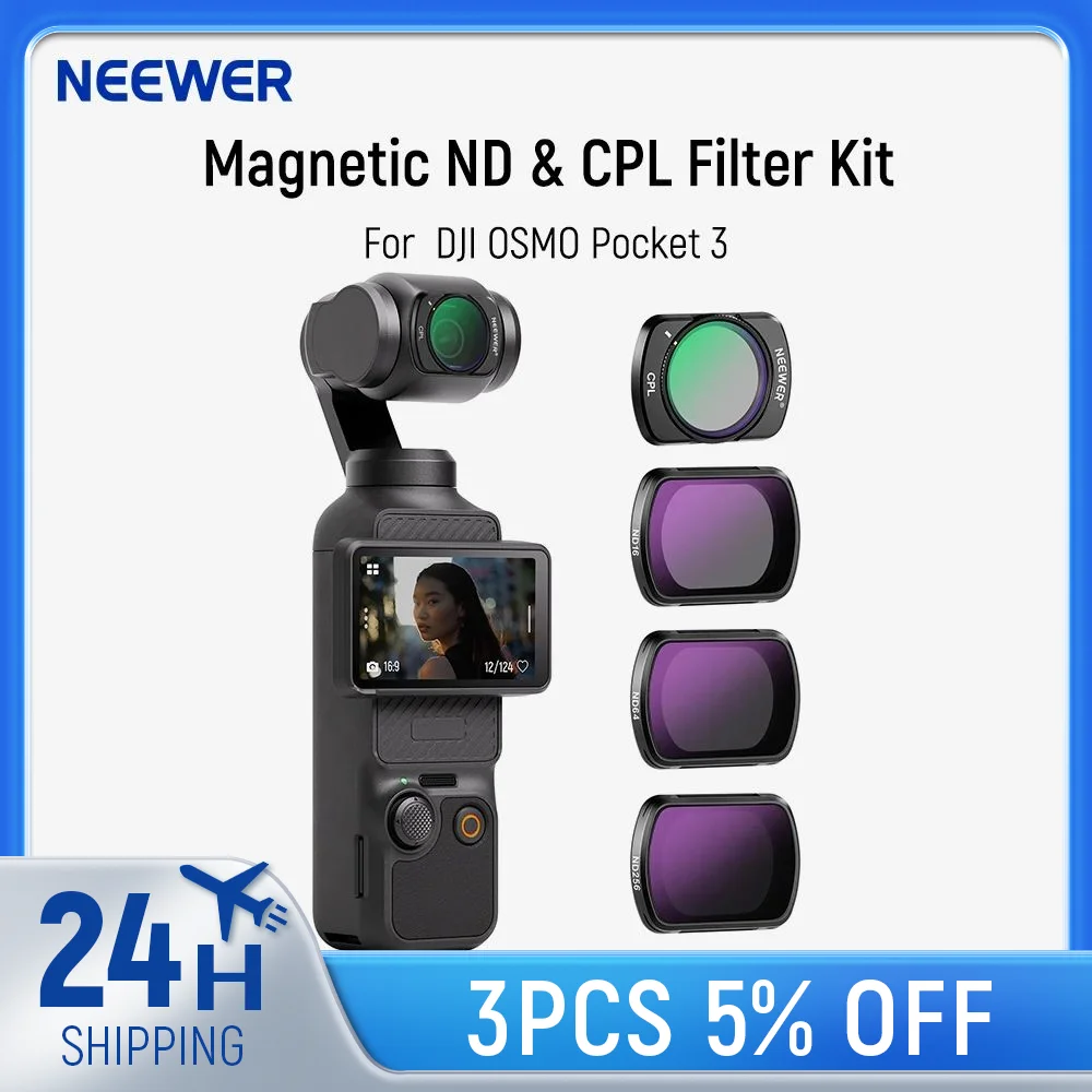 

NEEWER Magnetic ND & CPL Filter Kit Compatible with DJI OSMO Pocket 3 Multi Coated HD Optical Glass/Ultra Slim Aluminum Frame ﻿