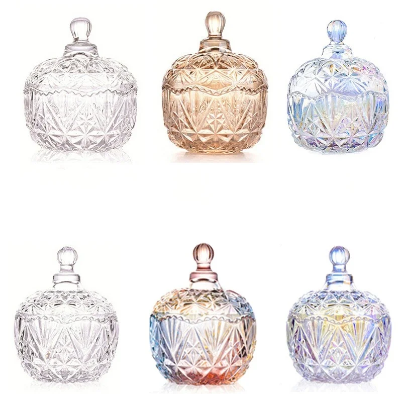 

Nordic Light Luxury Crystal Glass Storage Jar with Lid Creative Exquisite Golden Amber Jewelry Wedding Decoration Jar Bottle