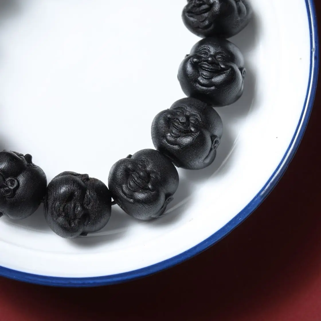 Natural Brunei Agarwood Bracelet Maitreya Buddha Laughing Buddha Beads Carving Process Collection Old Black Oil Rosary Beads