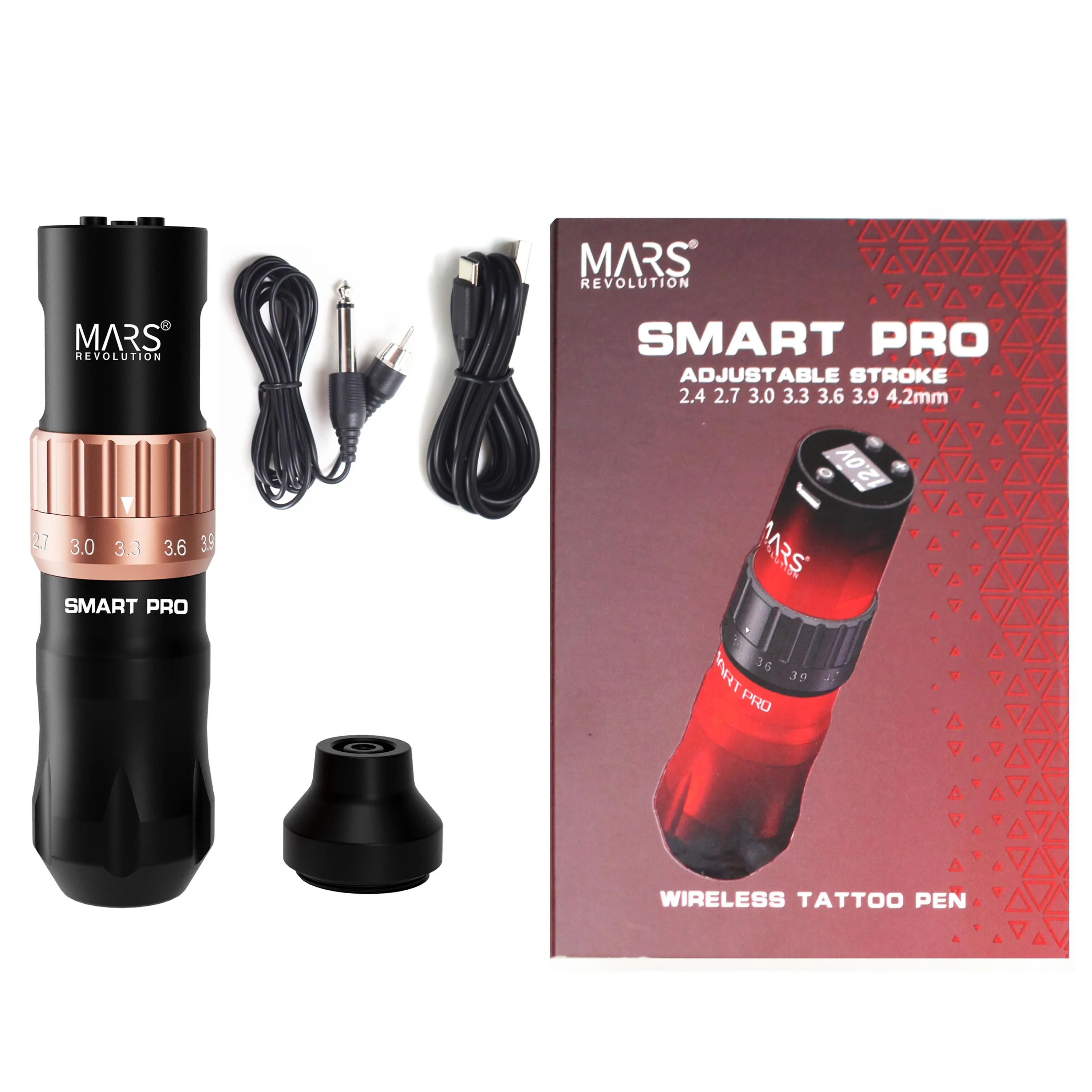 Mars Smart Pro Tattoo Battery Pen Wireless Tattoo Machine con 1500mAh Tattoo Power Supply Stroke 2.4-4.2mm per trucco permanente