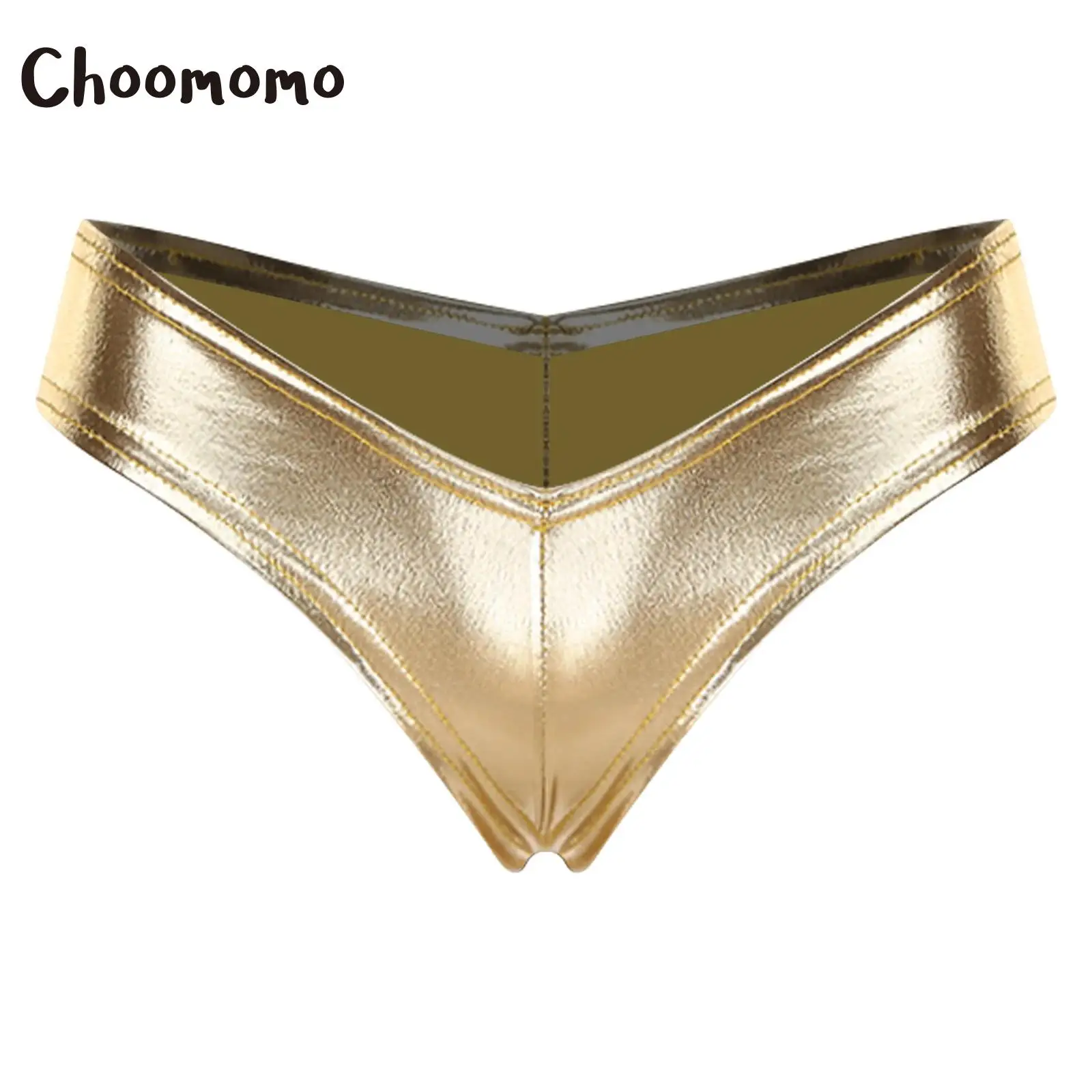 

Womens Shiny Leather Underwear Shorts Metallic Shiny Mini Bikini Briefs High Waist Narrow Crotch Booty Panties Lingerie Clubwear