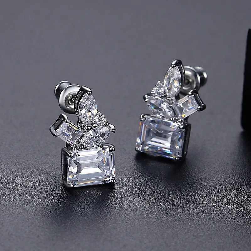 LUOTEEMI Square Cubic Zirconia Stud Earrings For Women Korean Fashion Party Luxury Jewelry Girl‘s Cute Emerald Cut CZ Earring