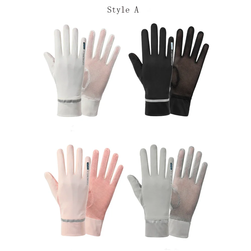 Fashion Women Gloves Summer Ladies Anti-UV Sunscreen Ice Silk Thin Gloves Mesh Breathable Can Be Opened Fingertip Driving Gloves