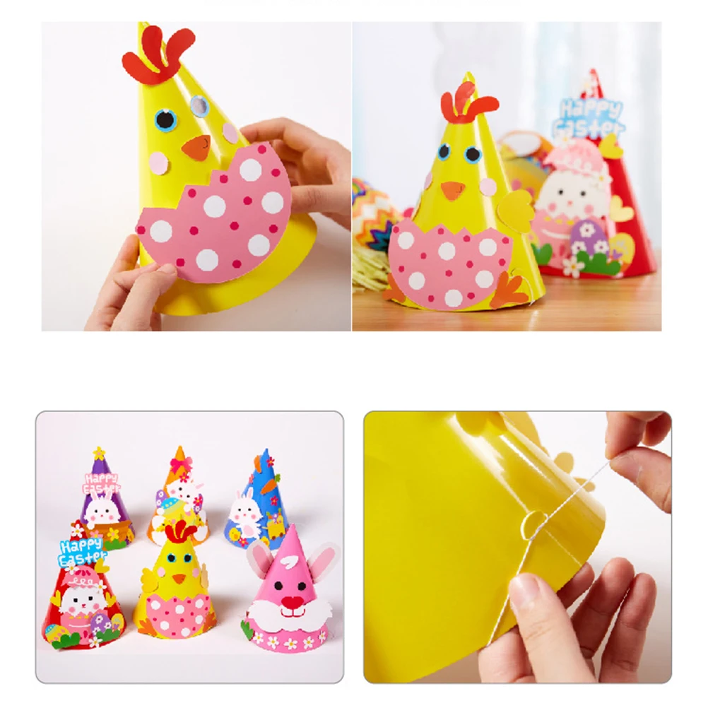 6Pcs DIY Paper Easter Hat Animal Costume Accessories Decorative Cartoon Caps for Kids Party Kindergarten Fun DIY Paper Cap