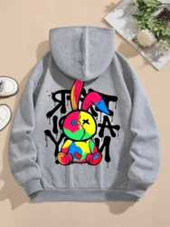 Rabbit Cute Pattern Prints Female Sweatshirts Harajuku Fleece Hooded Fashion S-Xxl Casual Hoodies Loose Oversize Tops Women