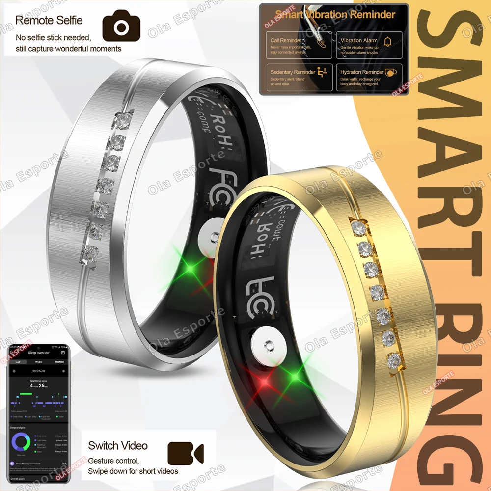 New Vibration Alerts Diamond Women Smart Ring Waterproof Lad