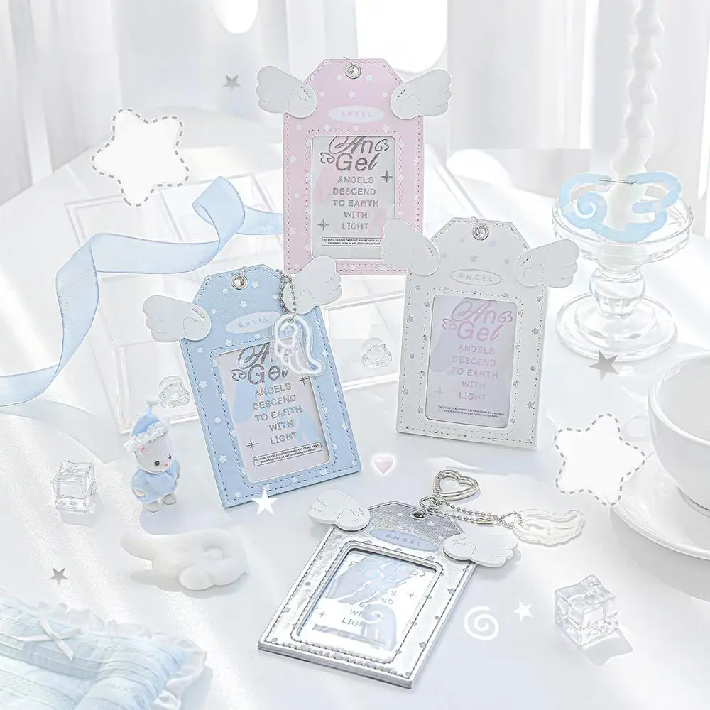 

Angel Wing PU Leather Card Holder Set Kpop Photo Card Protector Set For Photo Cards Sweet Photocard School Card Storage Bag
