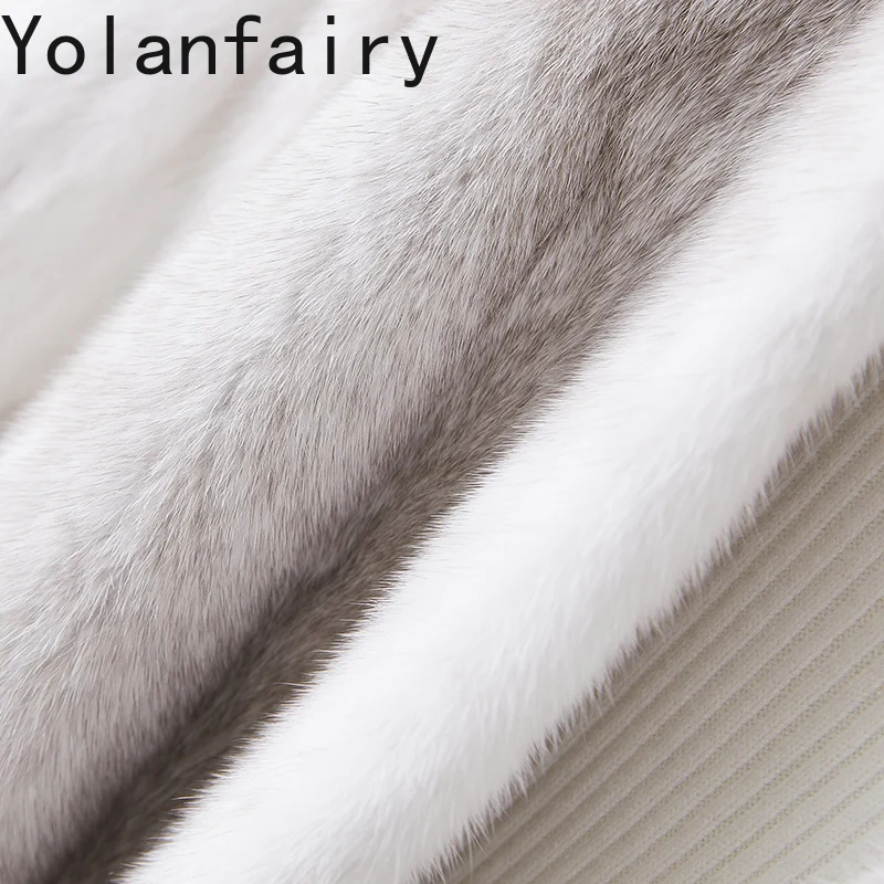 YOLANFAIRY Natural Fur Coat Cross Mink Fur Jackets for Woman Winter Elegant V-neck Mid-length Whole Mink Fur Coat Lace-up Abrigo