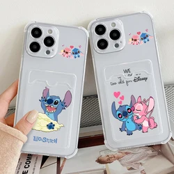 Stitch Couple Love Luxury dla iPhone 15 14 13 12 11 XS XR X 8 7 Pro Max Plus Mini Photo Card Bag Transparent Funda Phone Case