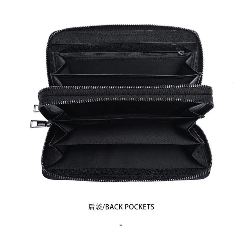 محفظة جلدية أصلية سوداء رجل عادية محفظة جلدية البقر الحقيقي سعة كبيرة الذكور جلد البقر مخلب حقيبة اليد مع السوار