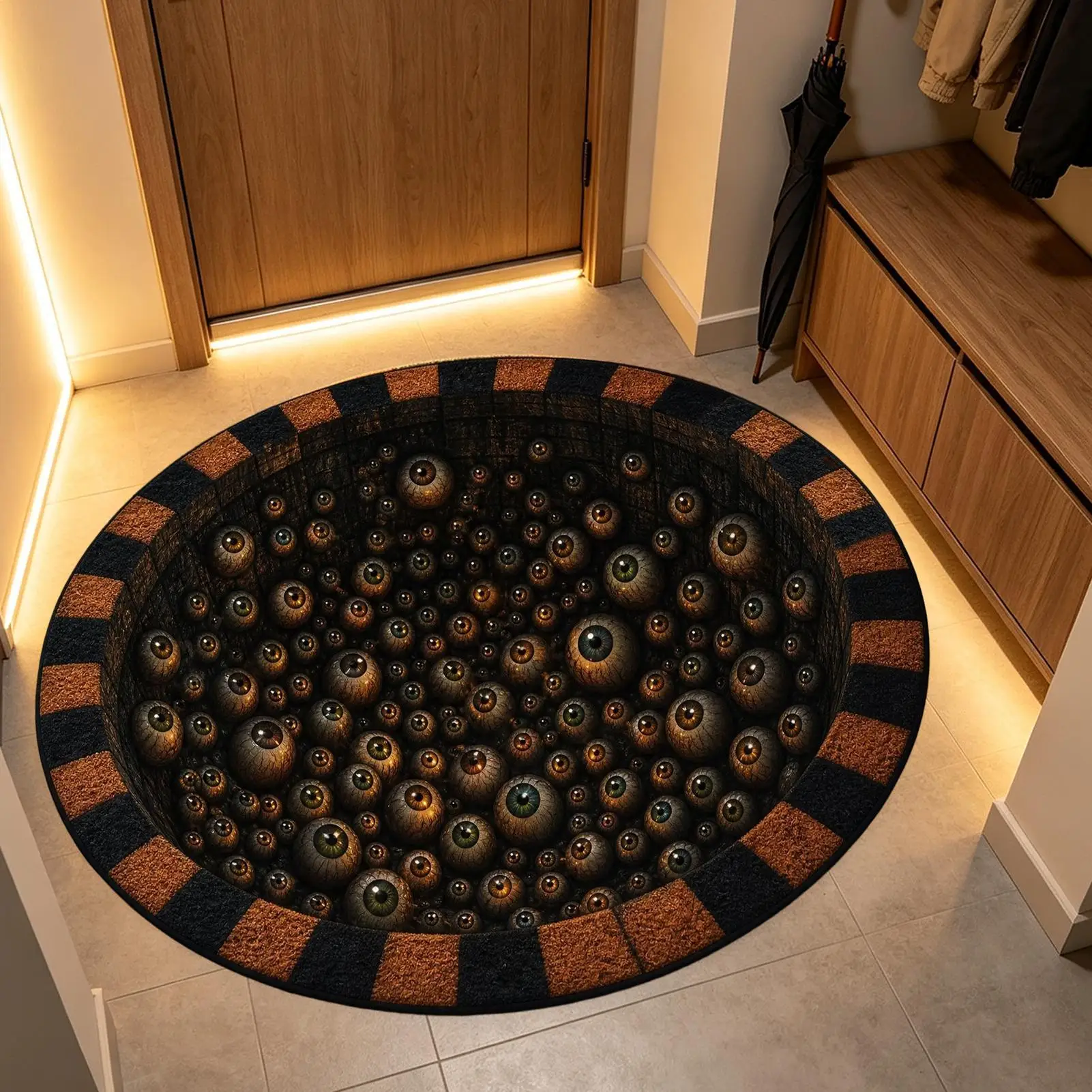 Halloween Area Rug Realistic Black Cat Eyeballs Holiday Carpet  Round Visual Effect Rug Spooky Halloween Visual Illusion Rug