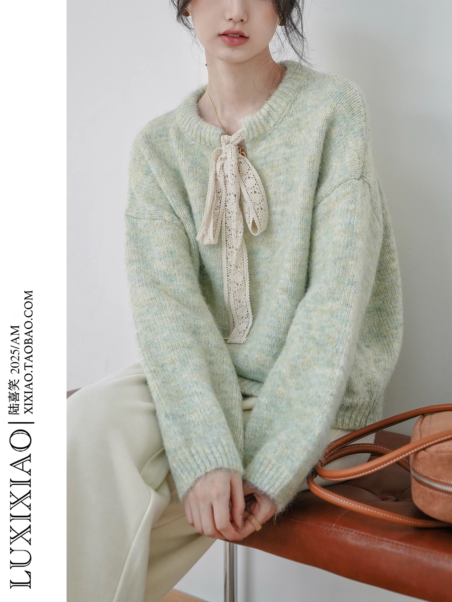 

LUXIXIAO Women's Knitted Sweater Knot Design Loose oulder Fall Winter Thiened round Ne Pullover Warm Faion