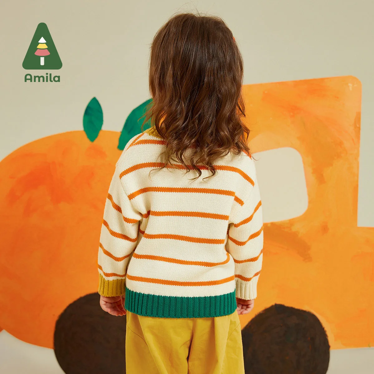 Amila Baby Personal Warmth 2023 Autumn New Stripe Versatile Towel Pattern Soft Color Scheme Sweater For Boys Girl Kids Clothes