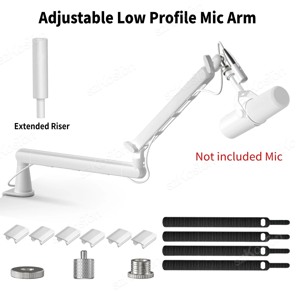 Adjustable Low Profile Mic Arm with Extended Riser & Cable Management Professional Studio Microphone Stand for SM7B MV7 AM8 K688