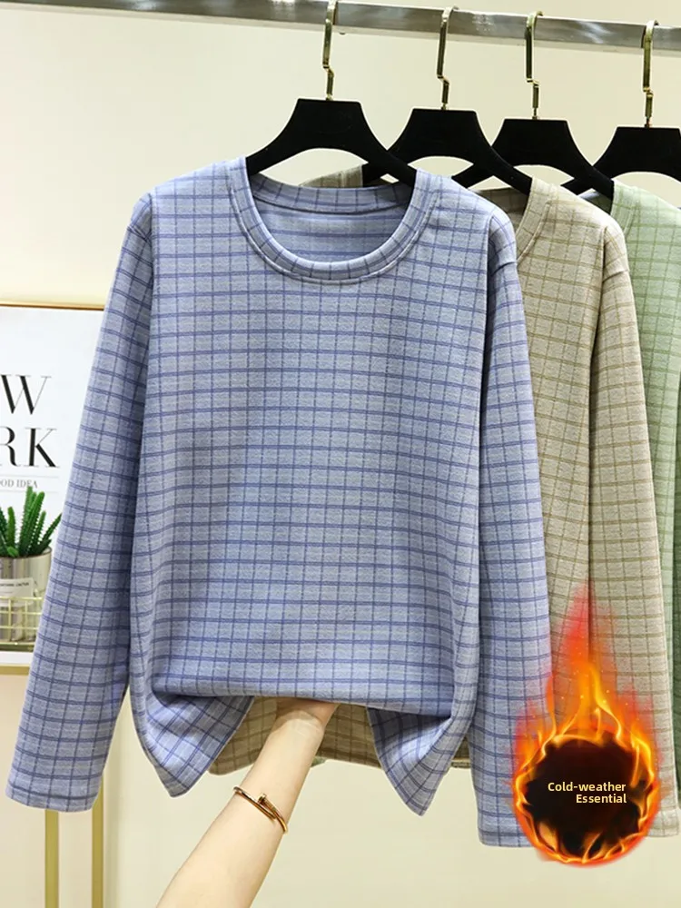 

Double-Sided Fleece Men's Plaid Long Sleeve Thermal Top Casual Inner Wear Large Size Outdoor Wearable Comfortable Base Shirt