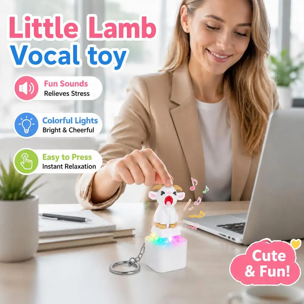 Rechargeable Screaming Goat Keychain with Light Sound Anti-Stress Keypad Button Style Pocket-Sized Cartoon Sounding Key Ring