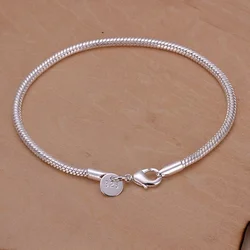 Pulsera de plata de ley 925 para mujer, cadena de serpiente de 3MM, joyería de alta calidad para boda