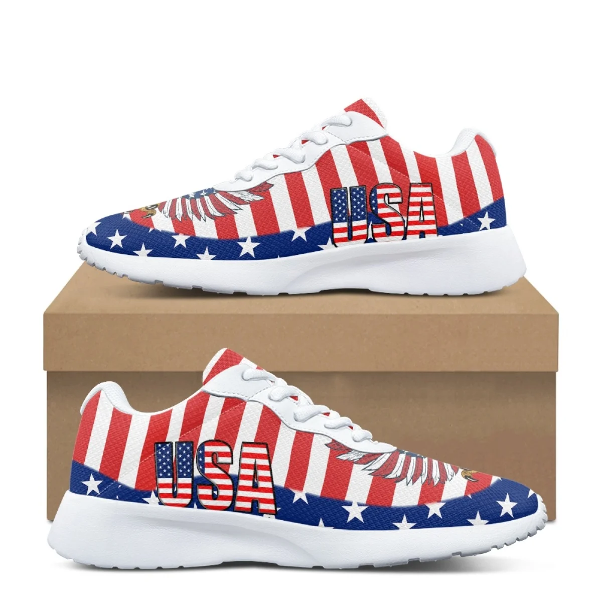 

American Flag Pattern Brand Design for Women Casual Fitness Shoes Comfort Shock Absorbing Non-slip Ladies Sneakers for Outdoor