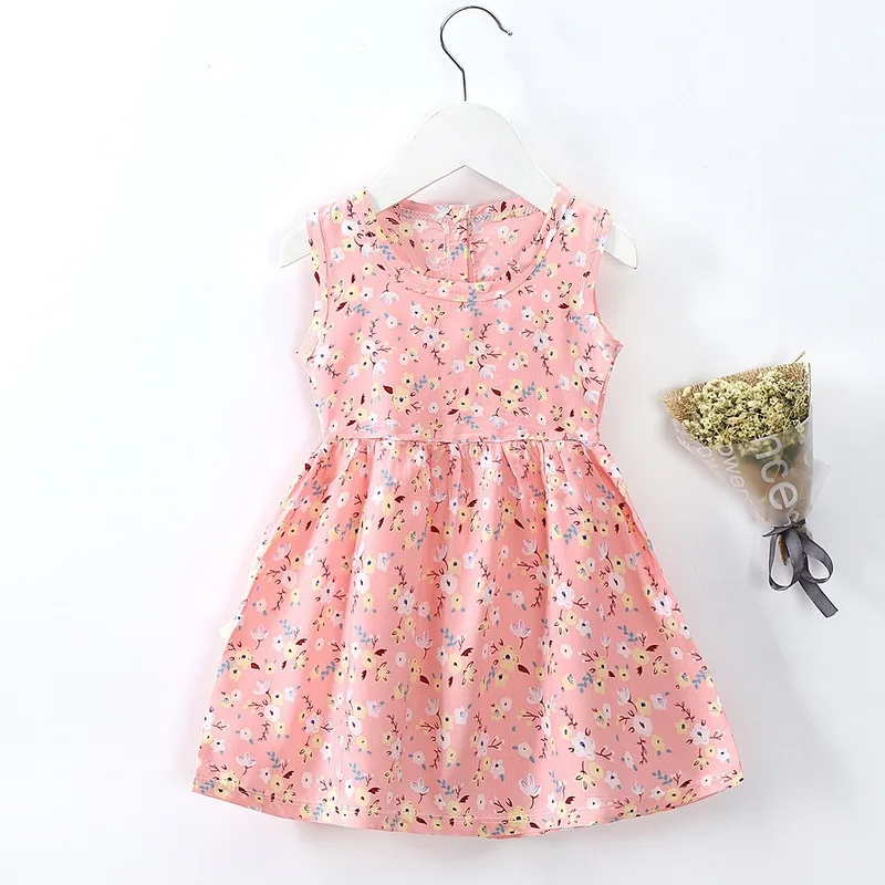 1-7Y Baby Girls Sleeveless Flower Print Dresses Cotton Silk Clothes Kids Girl Summer Princess Dress Children Party Dress Outfit