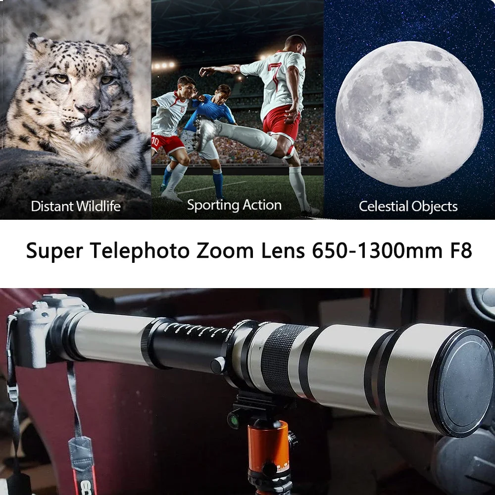 Lightdow 650-1300mm F8-F16 Telephoto Zoom Lens for Canon Nikon 800D 550D D5600 D5500 D5100 D3200 Sony Pentax Fujifilm Camera