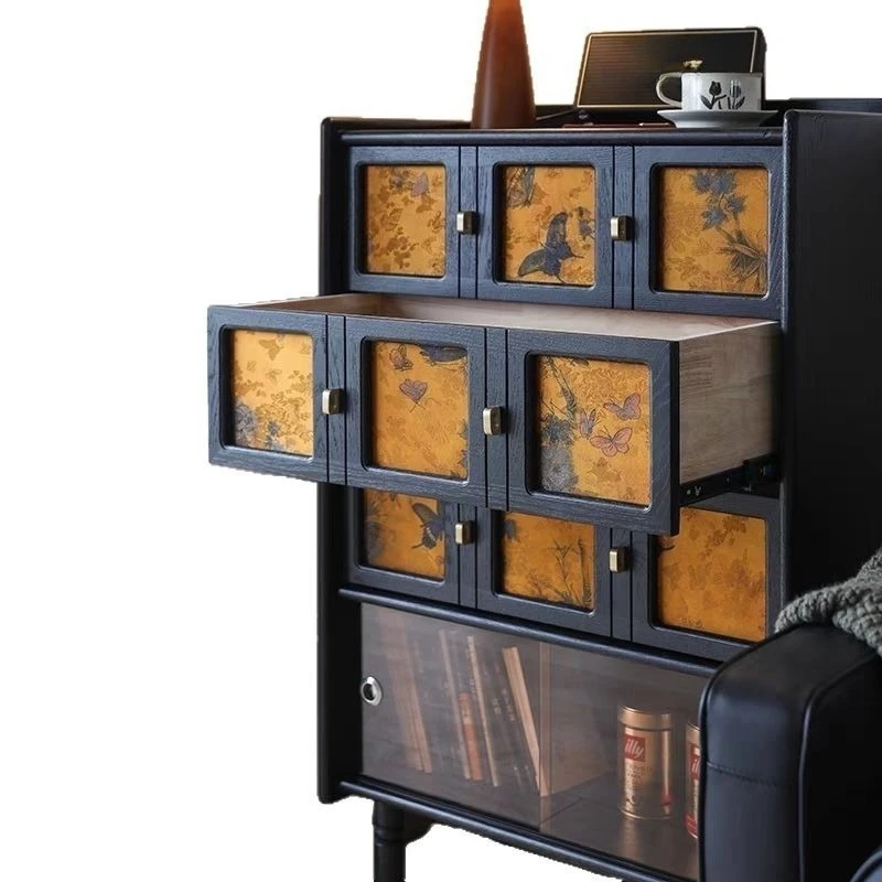 

Retro module solid wood combination cabinet dining side living room TV cabinet locker medieval
