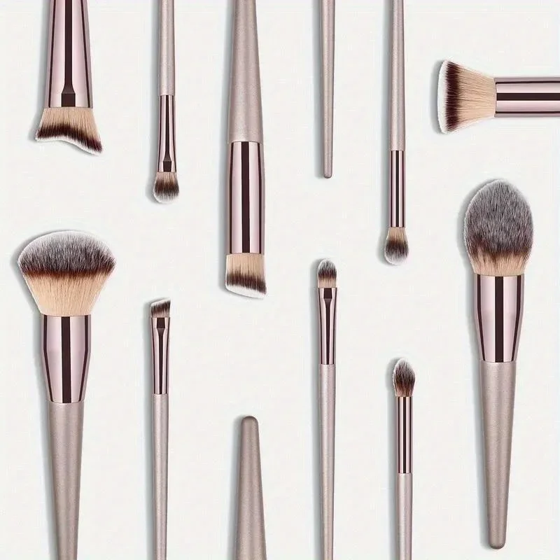 Makeup Brush Set 10PCS Champagne Gold Brushes Vegan Cruelty-Free Bristles All-in-One Full Face & Eye Makeup Kit