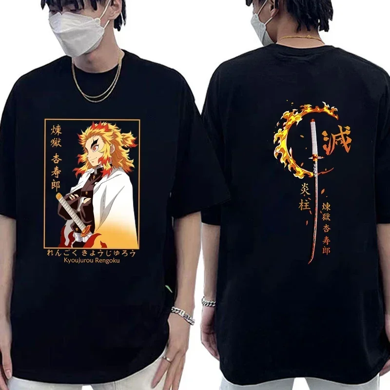 

Men's Rengoku Kyoujurou Anime Print Short Sleeve T-shirt Casual Crew Neck Summer Unisex Top Oversized T Shirt Graphic T Shirts