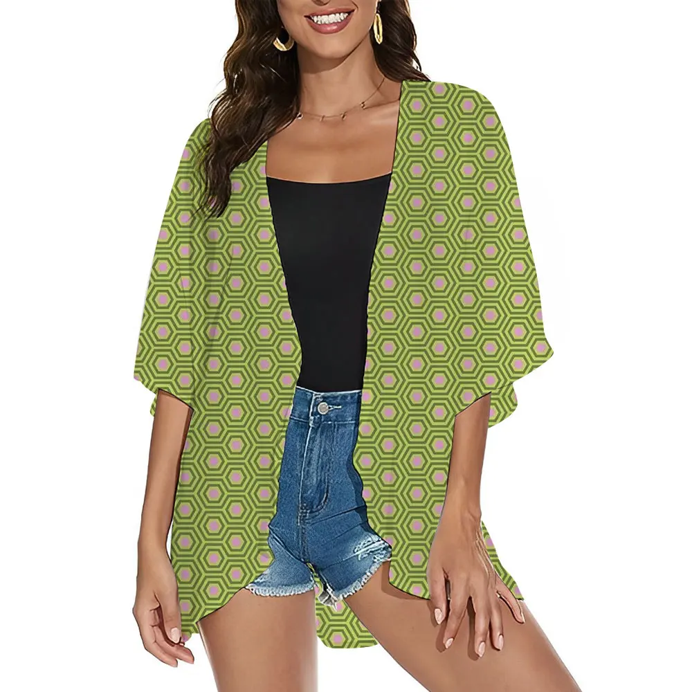 Geometric Patterns 3d Print Kimono Chiffon Cover Up Women's Beach Coats Ligthweight 2025 New Fashion Kimono Cardigan Tops Summer