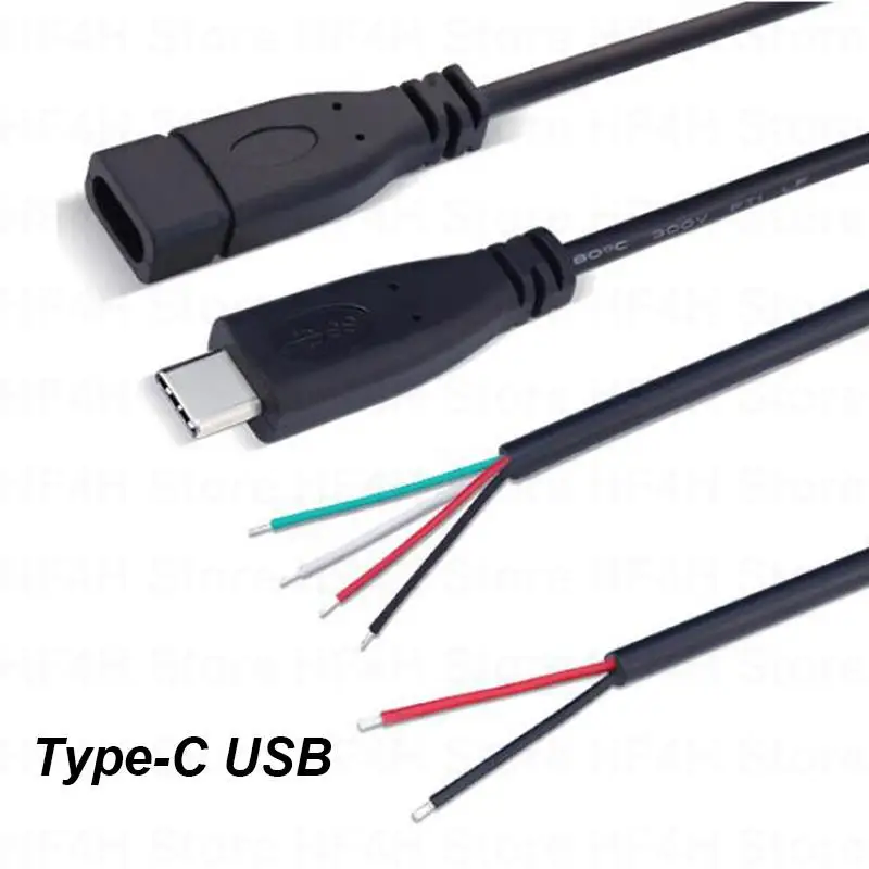 Type-C USB Female Jack 4 Pin 2 Pin Male Female Power Supply Data Line Charge Cable Extension Cord Connector