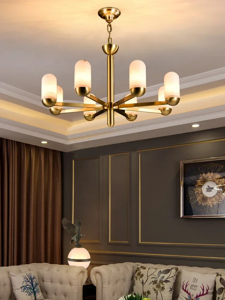 

Led Home Decoration Spanish Real Marble Ceiling Chandelier All Copper Lustres Dining Room Hanging Lamps