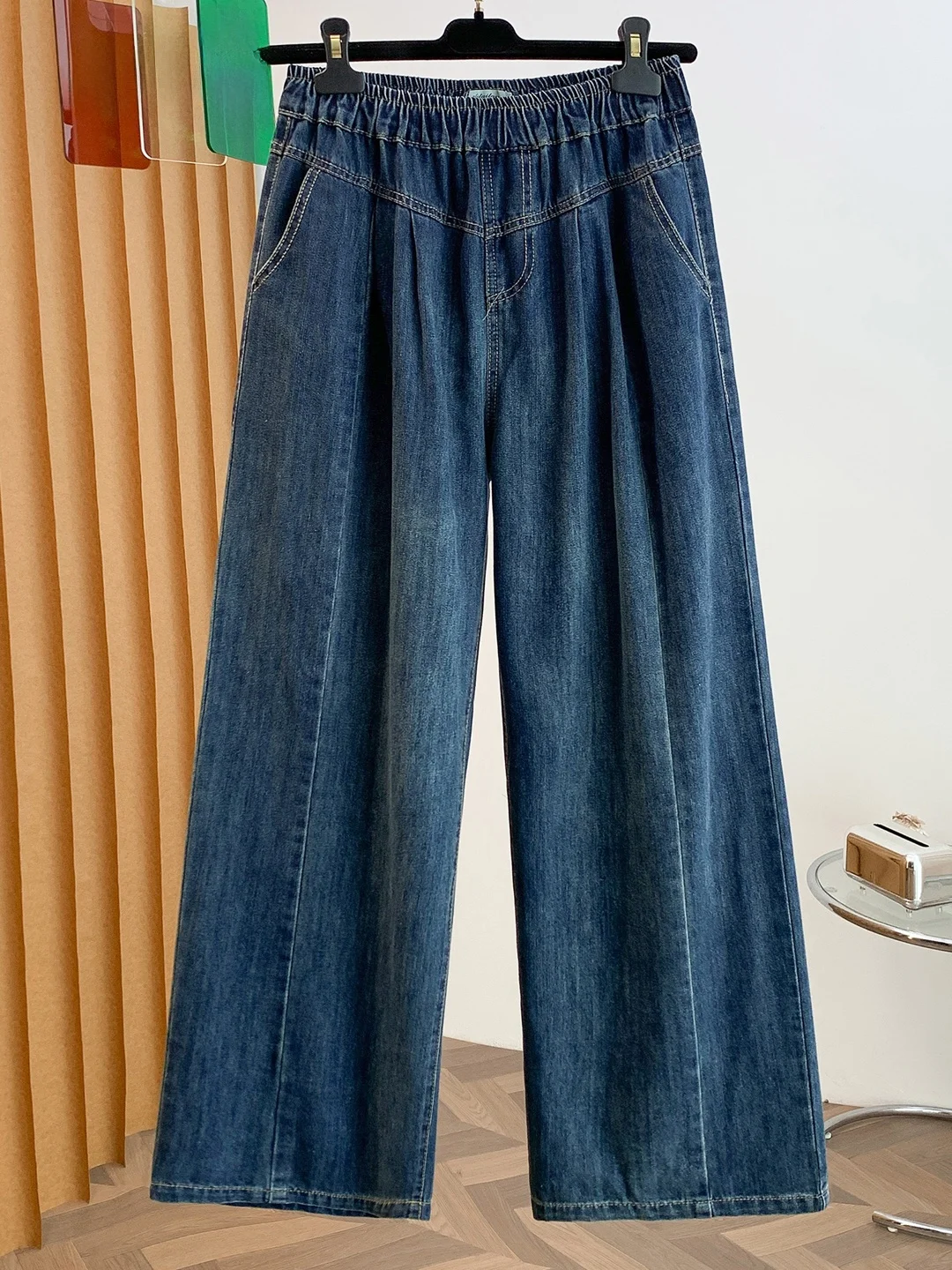 Loose Casual High Waist Straight Leg Jeans Women's plus Size Elastic Waist Versatile Spring Autumn New Style Blue Denim Pants