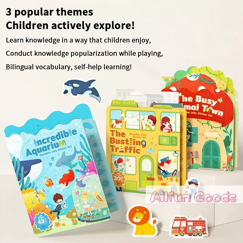 Reusable Sticker Book - Jelly Stickers For Toddlers, Kids Sticker Activity Book, Travel Toys For Road Trip, Car & Airplane