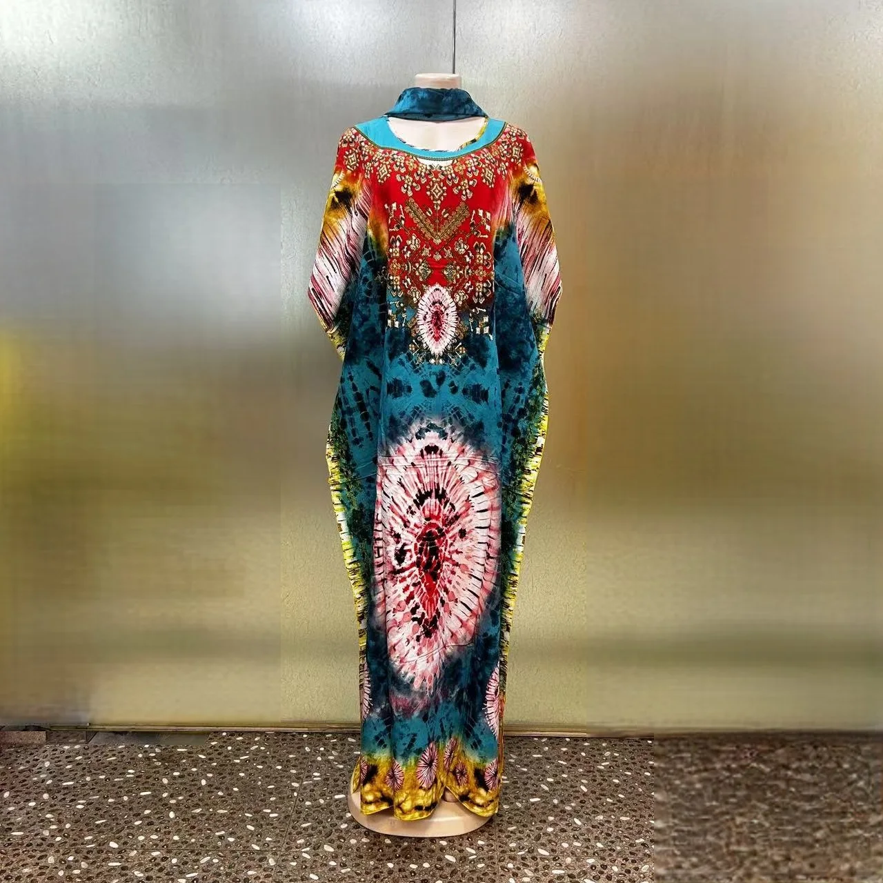 2025 New Fashion Summer Loose Breathable Robe Big Scarf African Bubu Ethnic Print Cotton Women's Plus Size Dress