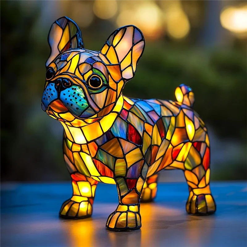 

N04R Dogs Lamps, Resin Stained Glass Lamps, Dog Series Art Table Night Light, Cute Pet Vintage Themed Led Table Home Decor